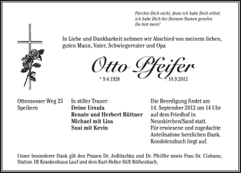 Traueranzeige von Otto Pfeifer von Pegnitz-Zeitung